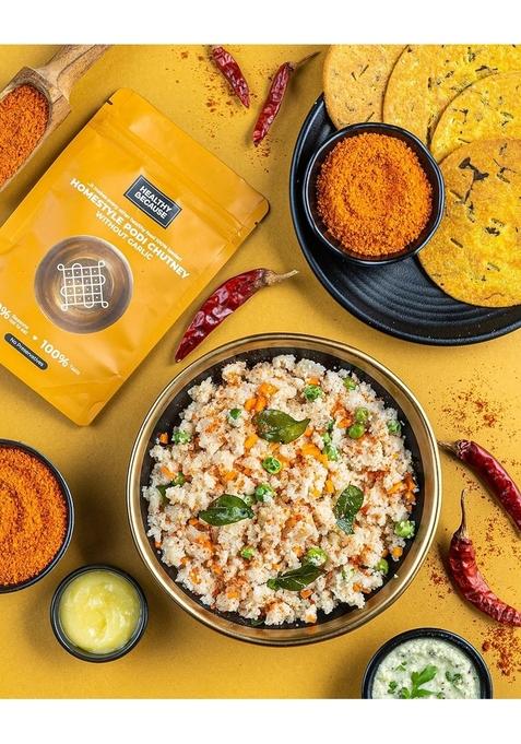 Healthy Because Homestyle Tasty Podi Chutney | 100G Each Eat With Dosas Idlis Upma Dhokla Khakras Ready To No Preservatives Wihtout Garlic Pack Of 2