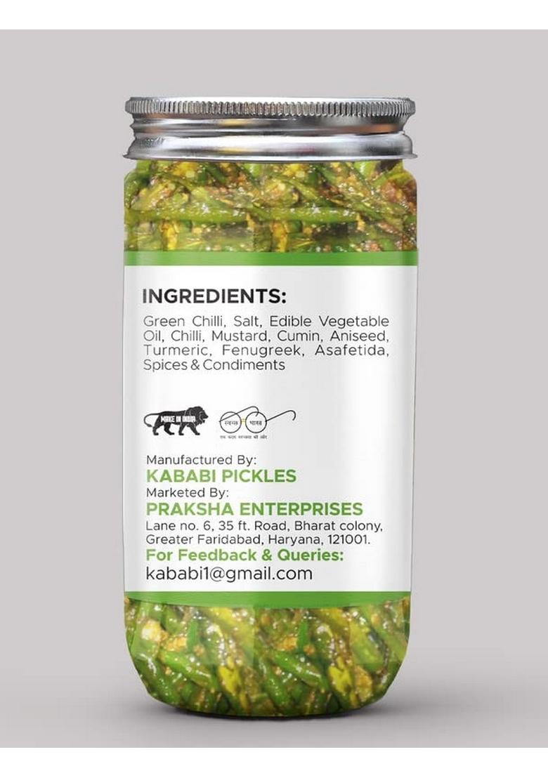Kababi Delhiwala Green Chilli Pickle Homemade Fresh Harimirch Ka Aachar 400G Mother’S Recipe | Organic North Indian Healthy Traditional Home Made Achaar