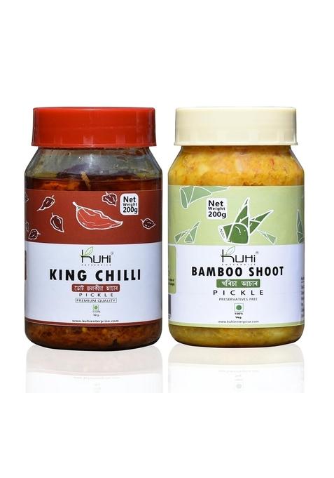 Kuhi Enterprise Pickle Combo 200 Gm Pack Of 2 | King Chilli Bamboo Shoot Pickles Traditional Homemade Recipe With Mustard Oil No Preservatives Artificial Flavours Achar For Parathas Rice Meals