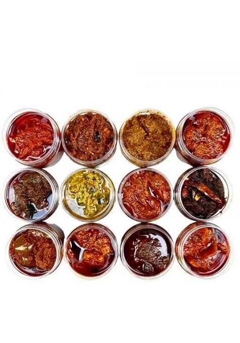 Ramadevi Foods Homemade Pickles Box 13 Varieties 100G Each | Mango Avakaya Tomato Gongura Amla Ginger Pulihora Lemon Rice Paste Tamarind Bitter Gourd Red Chilli Grated
