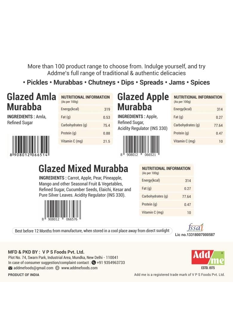 Add Me 3 In 1 Murabba Packs Amla 750 Gm Mixed Apple Preserve Organic Total 2 25 Kg Immunity Boosters For Family