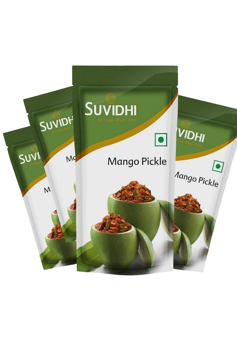 Suvidhi Mango Pickle 200Gm Pack Of 4 | Aam Ka Achar |Traditional Indian Authentic Less Oil Dry Achaar Home Made With Organic Methods Preservative Free