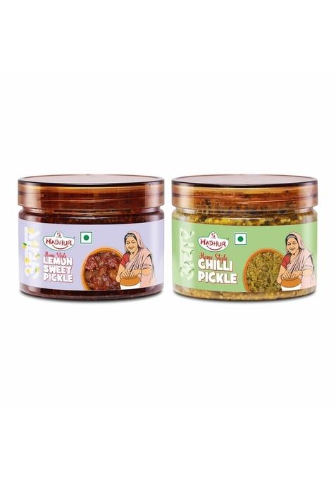 Madhur Lemon Sweet Chilli Pickle Combo 250Gm Each Tin Meetha Nimbu Mirchi Ka Achaar Traditional Indian Taste Tangy Spicy 100 Vegetarian Made In India