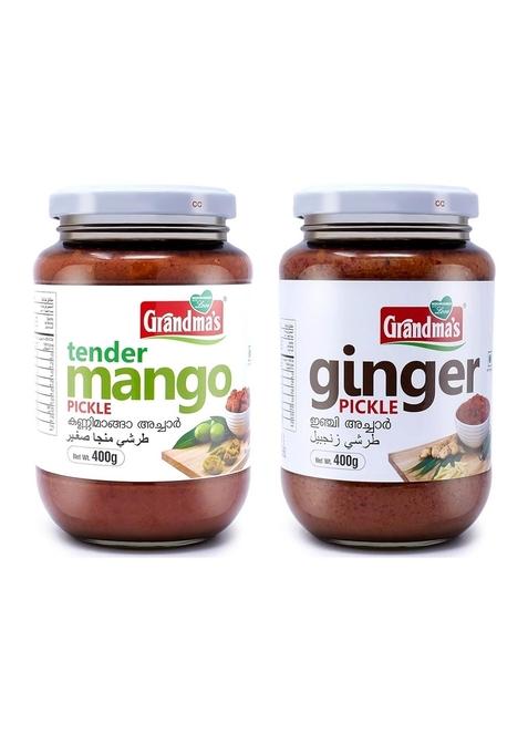Grandmas Authentic Kerala Style Tender Mango Pickle Ginger Combo | 400G Bottle Healthy And Tasty
