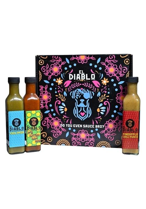 El Diablo Sauces All Natural Ingredient Gluten Free Premium Gourmet Medium Spicy Combo Chilimon Pineapple Chili Punch It'S Kaccha Aam Bro Pack Of 3 240Gm X