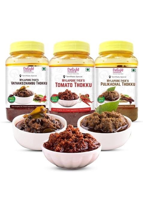 Delight Foods Mylapore Iyer'S Vathakozhambu Tomato Pulikachal Thokku 2 4Kg 800G X 3 Pickles