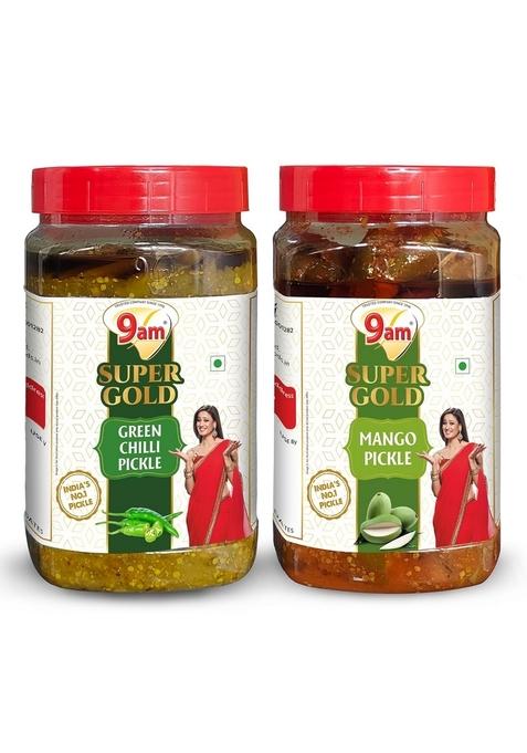 9Am Pickle Combo Pack Of 2 Green Chilli 900Gm Mango