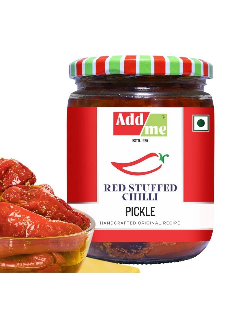 Add Me Red Stuffed Chilli Pickle Homemade Lal Mirch Ka Bharwa Banarasi Achar Pickles In Mustard Oil 500 Gm Glass Pack
