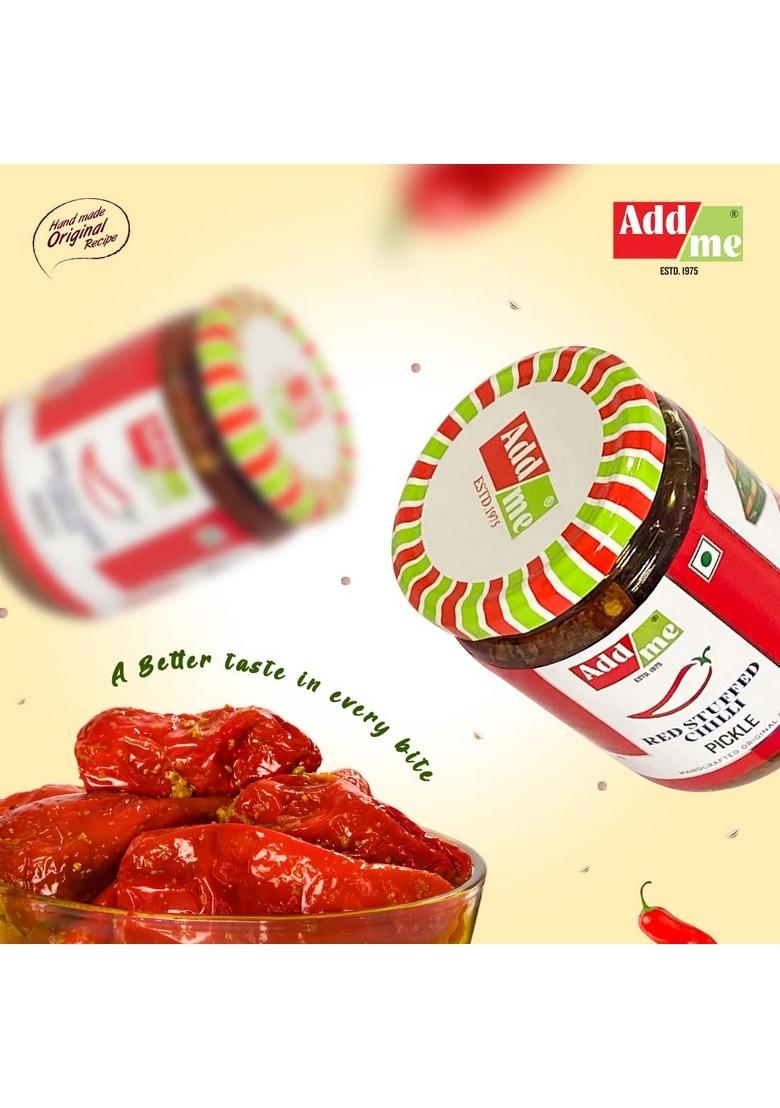 Add Me Red Stuffed Chilli Pickle Homemade Lal Mirch Ka Bharwa Banarasi Achar Pickles In Mustard Oil 500 Gm Glass Pack