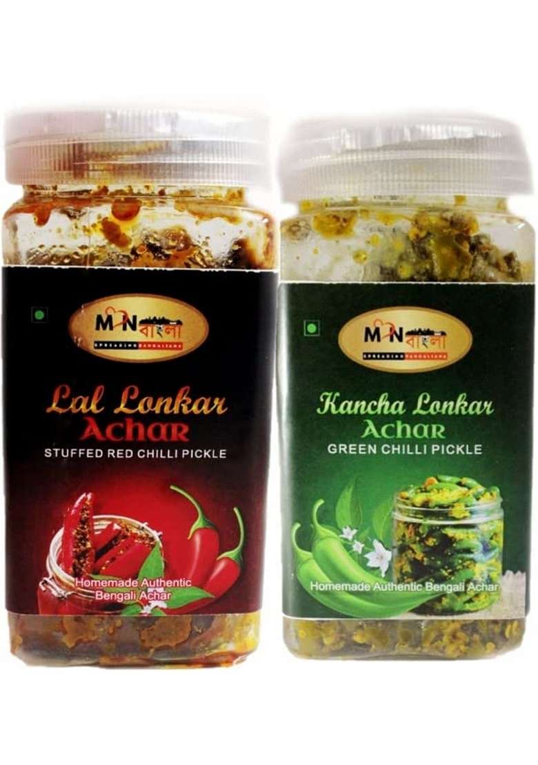 Monbangla Authentic Bengali Achar Combo Kancha Lonka 200G Lal Lonkar Pur Bhora - Indya