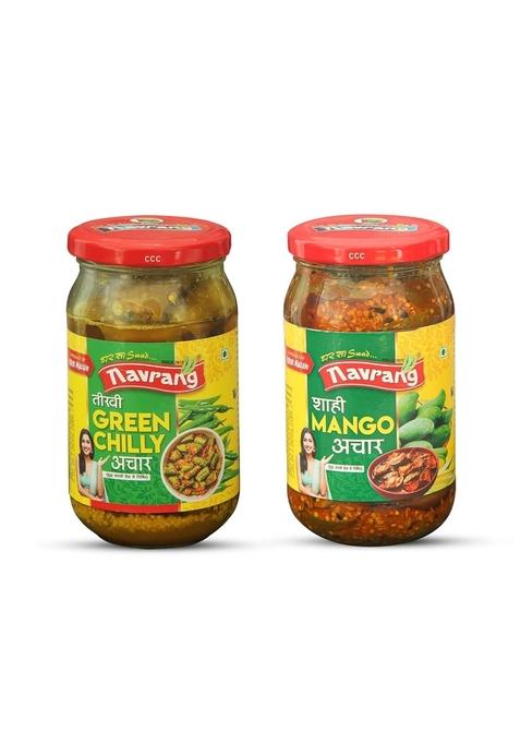 Navrang Homemade Combo Green Chilli Pickle 400Gm Hari Mirch Achar And Shahi Mango Ghar Sa Swad Aam Ka Achaar Made In Suddh Sarso Oil With Indian Taste
