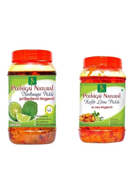 Pothigai Natural Combo Citron Pickle 500G Kaffir Lime Pure Home Made With Wooden Cold Pressed Gingelly Oil No Preservatives 100 Pack Of 2
