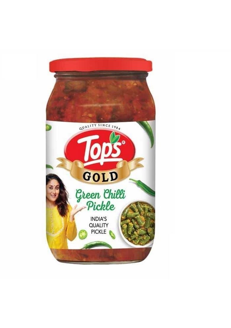 Tops Gold Green Chilli Pickle | 200G Glass Bottle