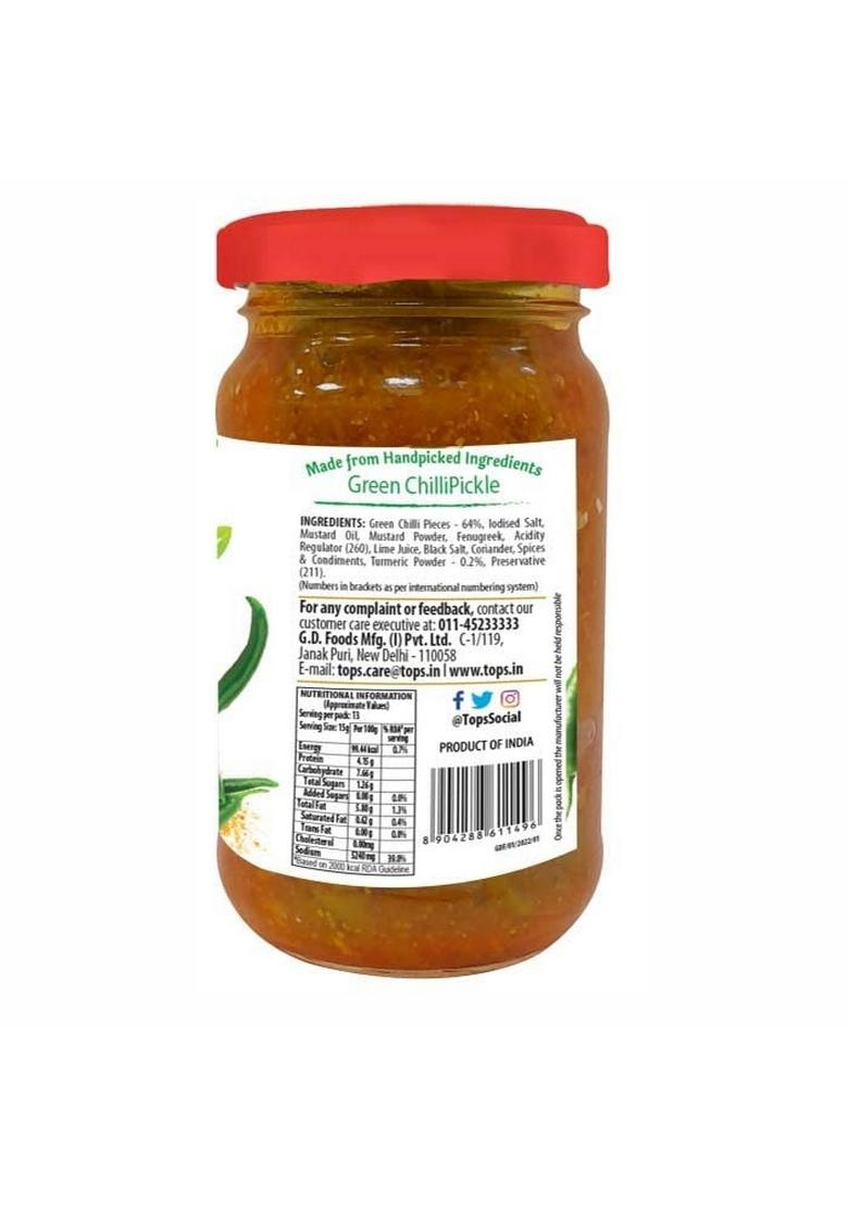 Tops Gold Green Chilli Pickle | 200G Glass Bottle
