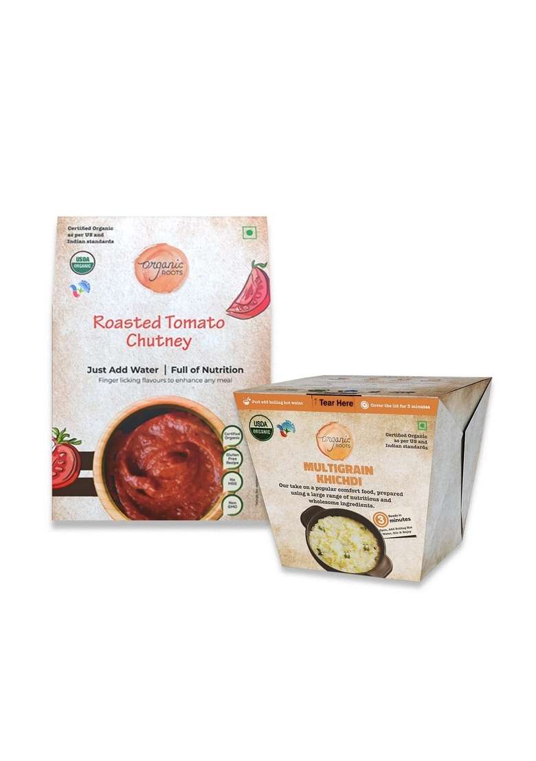Organic Roots Multigrain Khichdi 55 Gm Roasted Tomato Chutney 30 Combo Superfood Instant Food Healthy Ready To Eat Traditional Flavors No Msg Preservatives - Indya