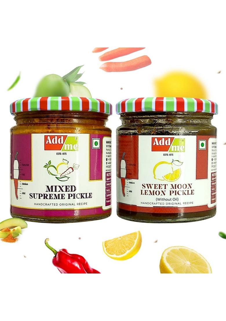 Add Me Rajasthani Mix Achar Homemade Mixed Supreme Mango Chilli Lemon Carrot Ker Ginger Karonda Lasoda Fruit Pickle 200Gm Khatta Meetha Nimbu Ka Lime Combo Gift Pack Glass Jar