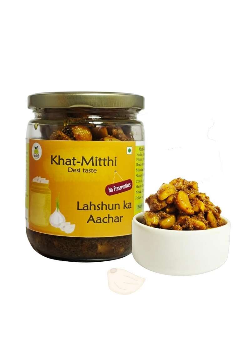 Khat Mitthi Desi Taste Lahsun Ka Achar 500 Gm Traditional Home Made Garlic Pickle In Fresh Mustard Oil Pure With No Added Preservative Or Chemicals - Indya