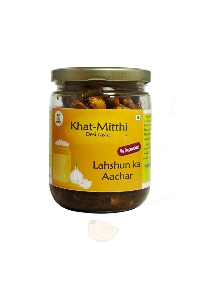 Khat Mitthi Desi Taste Lahsun Ka Achar 500 Gm Traditional Home Made Garlic Pickle In Fresh Mustard Oil Pure With No Added Preservative Or Chemicals - Indya
