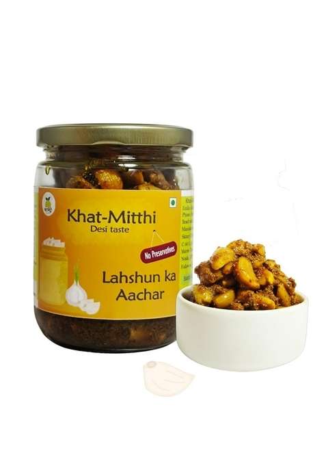 Khat Mitthi Desi Taste Lahsun Ka Achar 500 Gm Traditional Home Made Garlic Pickle In Fresh Mustard Oil Pure With No Added Preservative Or Chemicals