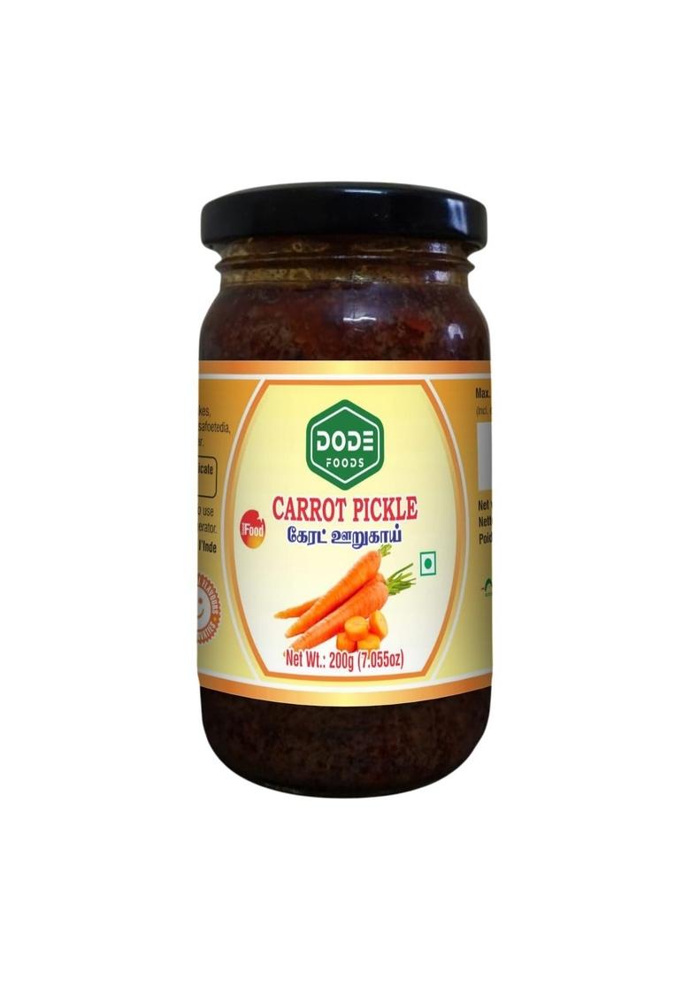 Dode Foods Carrot Pickle 200G | Traditional South Indian Tangy Spicy Crunchy Healthy Authentic Homemade Taste Condiment For Meals
