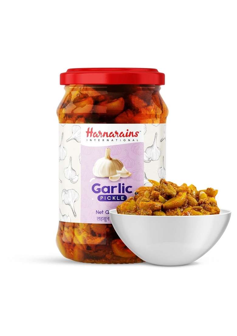 Harnarains International Home Made Organic Garlic Pickle Lehsun Ka Achaar Lahasun Lassan Achar 100 Pure All Natural Mustard Oil 400 Grams - Indya