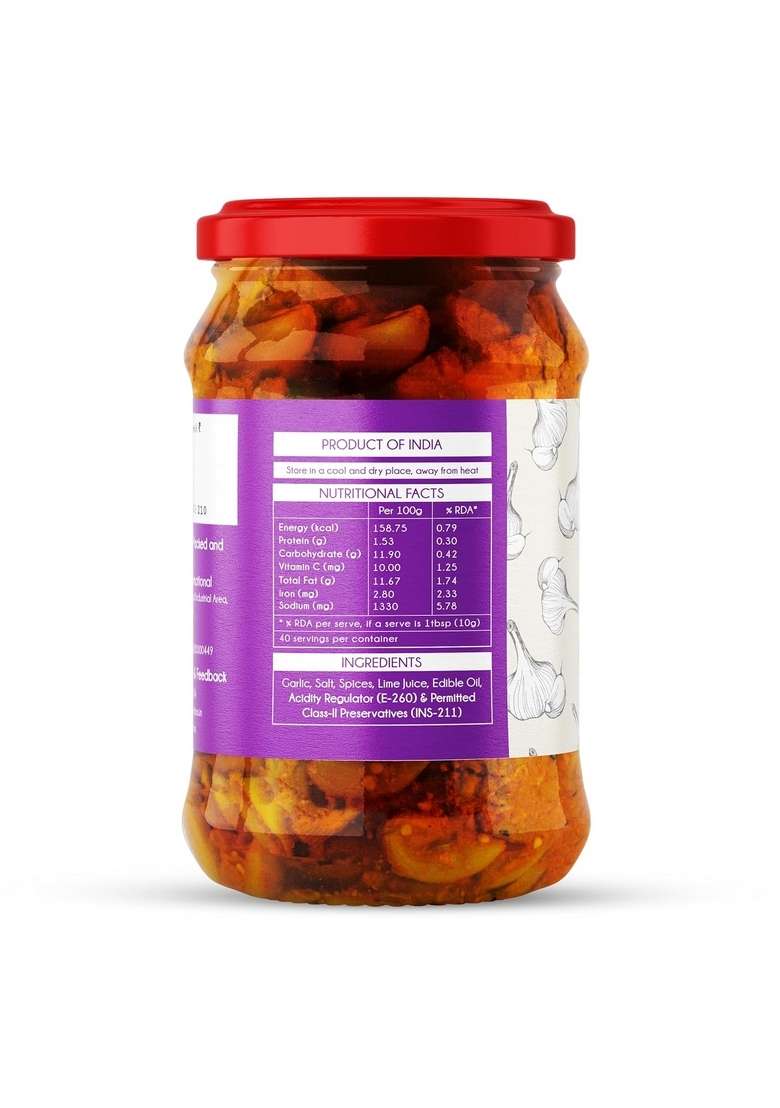 Harnarains International Home Made Organic Garlic Pickle Lehsun Ka Achaar Lahasun Lassan Achar 100 Pure All Natural Mustard Oil 400 Grams - Indya