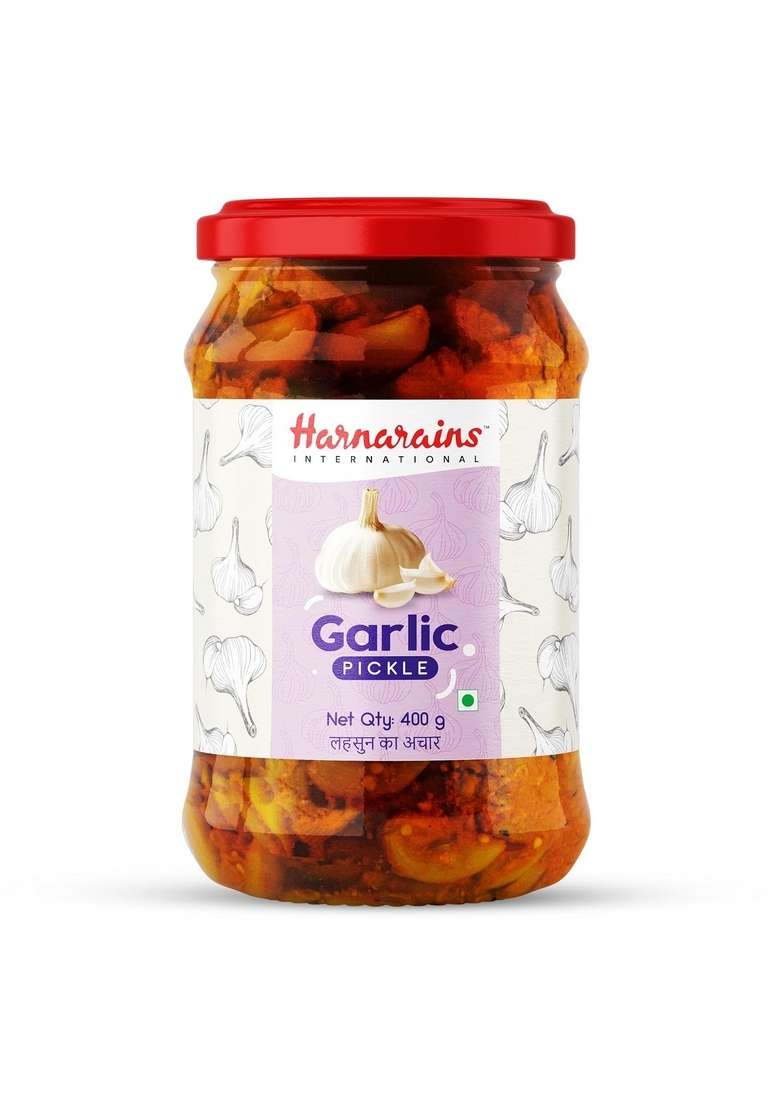 Harnarains International Home Made Organic Garlic Pickle Lehsun Ka Achaar Lahasun Lassan Achar 100 Pure All Natural Mustard Oil 400 Grams - Indya