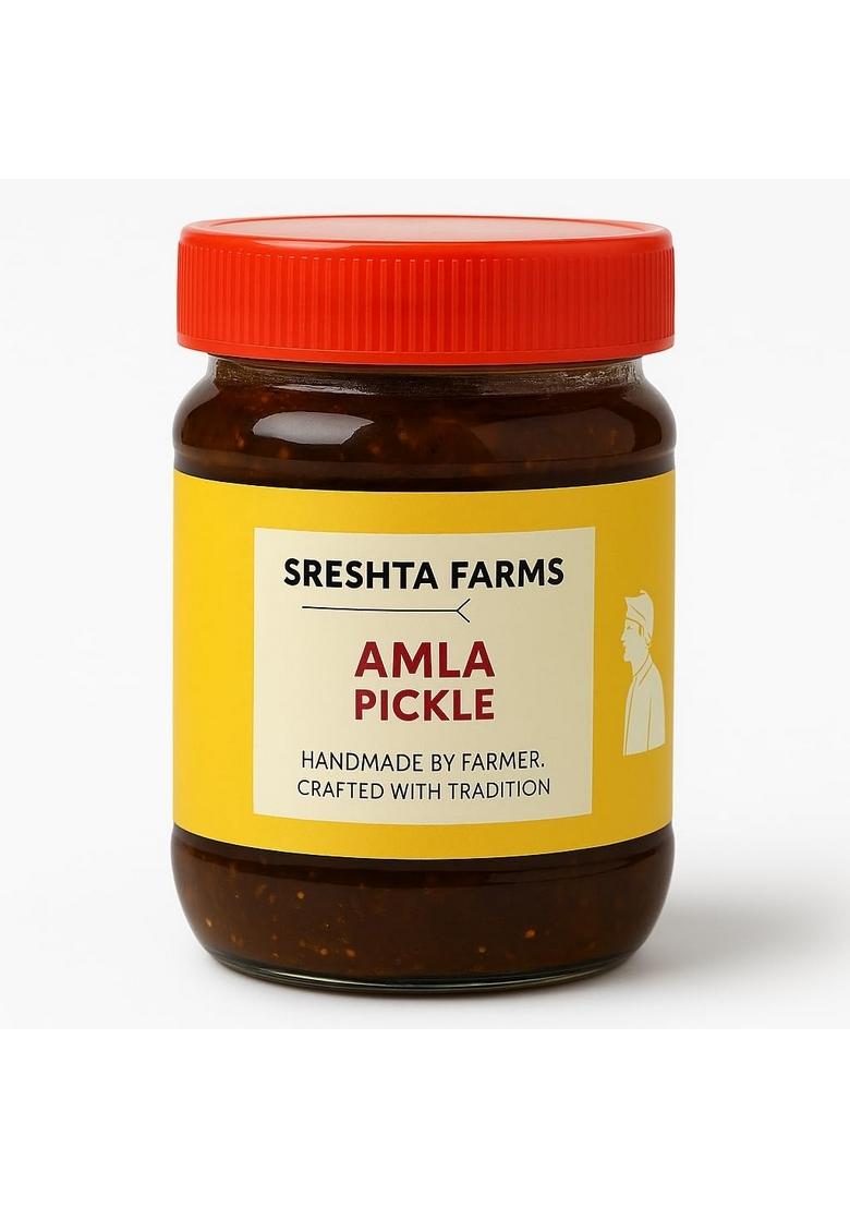 Sreshta Farms Amla Pickle – Homemade Indian Gooseberry | Tangy Spicy Traditional Andhra Style Handcrafted By Farmers 250G