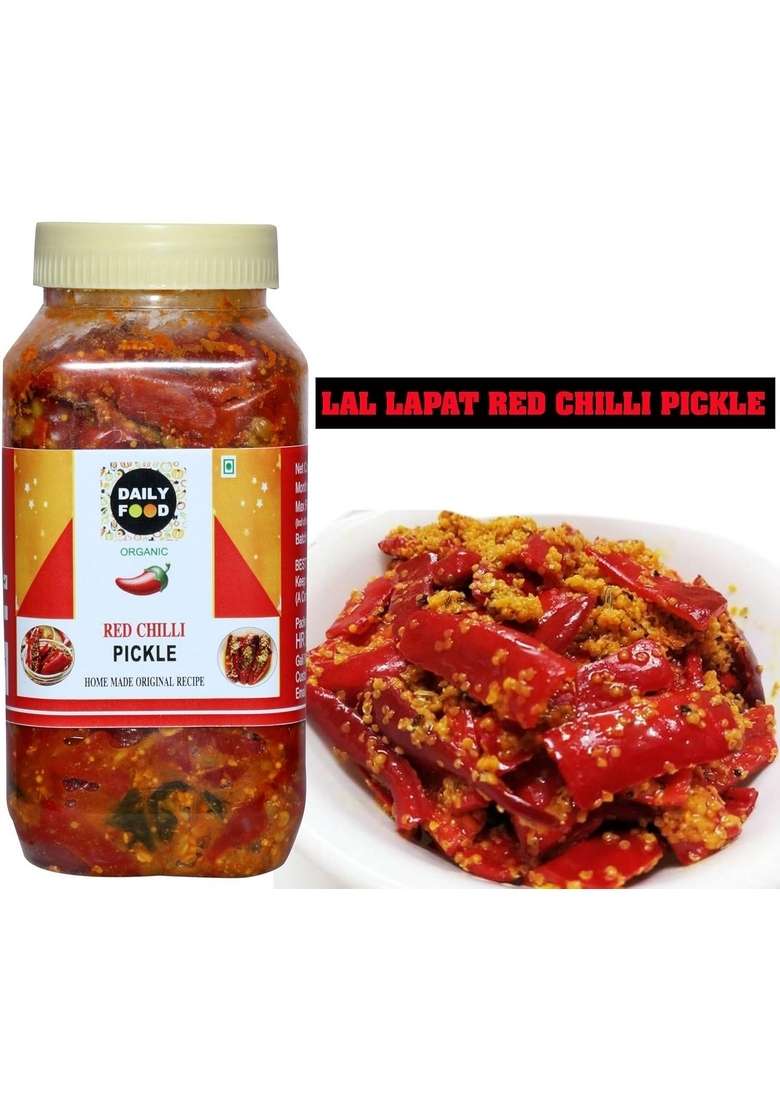 Daily Food Combo Of Organic Natural Rai Green Chili Pickle Hari Mirch Ka Achar And Dry Lal Lapat Kati Tukra Red | Size 400 Grams Each - Indya