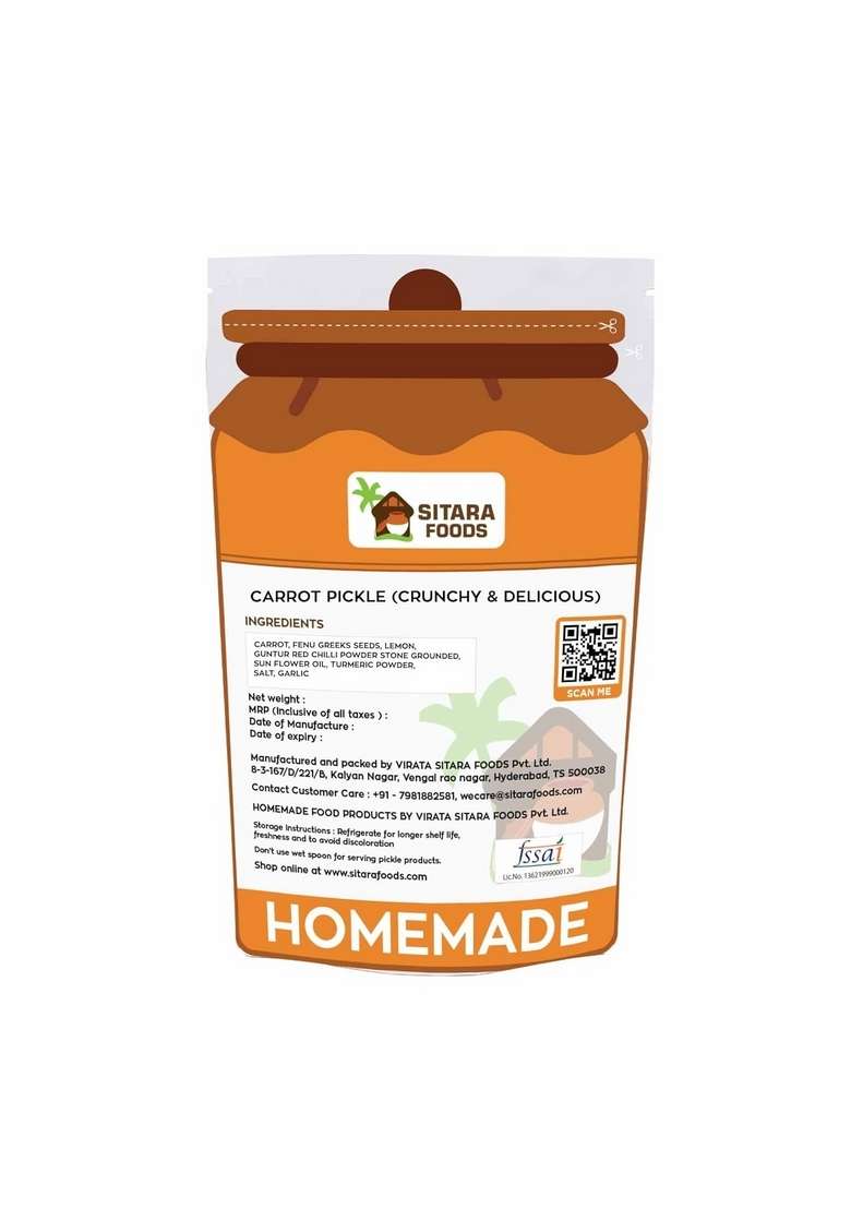 Sitara Foods Carrot Pickle Gajar Ka Achar Homemade Andhra Style 250 Grams - Indya