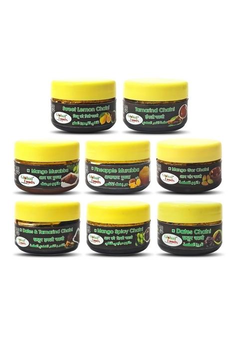 Global Foods | Sweet Tangy Pickle Trail Chutney Of 8 Flavors Lemon Tamarind Mangos Dates Gor Date Mango Murabba Pineapple 50 Gm Each Trial Pack Homemade Achar Combo Withaout Presirvetive Without Food Colour