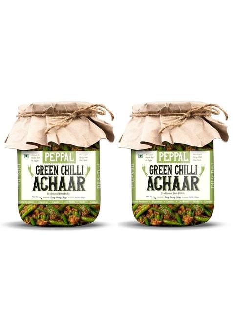 Peppal Green Chilli Achaar | Spicy Hari Mirch Pickle Homemade Style Indian Achar With Traditional Taste 500G Pack Of 2