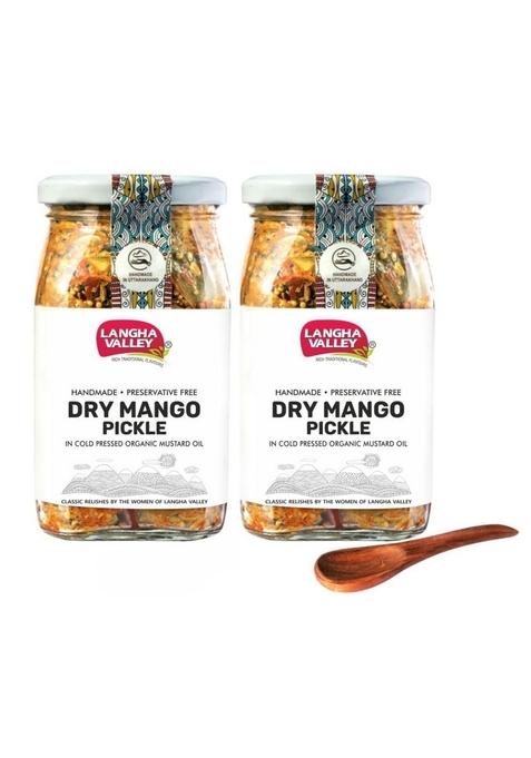 Langha Valley Homemade Dry Mango Seedless Pickle Combo Traditional Sun Dried And Matured Sukha Aam Ka Achar No Preservatives Glass Jar With Wooden Spoon 360 Grams Pack Of 2