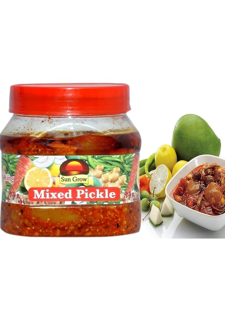 Sun Grow Food Yummy Mixed Pickle Achaar Vegetable Mango Lime Green Chilli Carrot Ginger 500 G