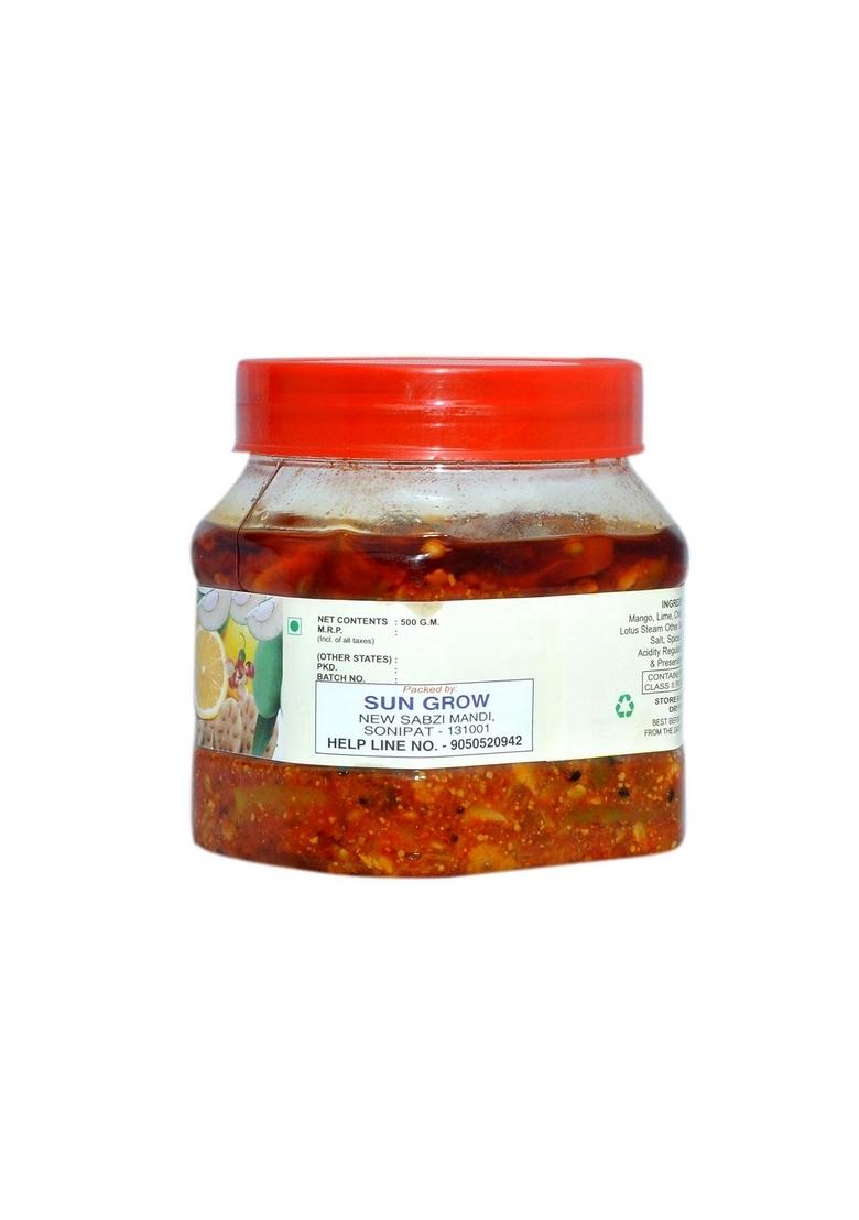 Sun Grow Food Yummy Mixed Pickle Achaar Vegetable Mango Lime Green Chilli Carrot Ginger 500 G