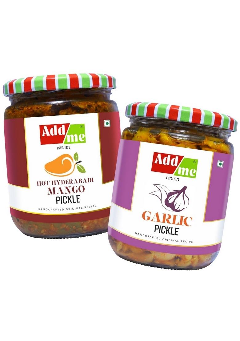Add Me Hot Mango Pickle Garlic Masala 1Kg Aam Ka Achar In Lehsun Adrak And Lahsun Mixed Combo Glass Pack