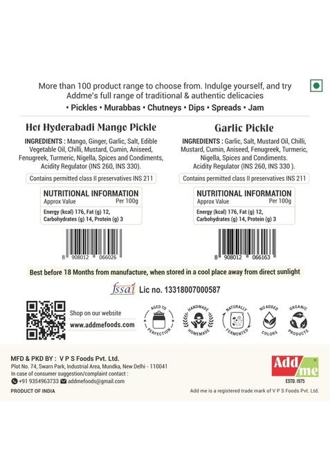 Add Me Hot Mango Pickle Garlic Masala 1Kg Aam Ka Achar In Lehsun Adrak And Lahsun Mixed Combo Glass Pack