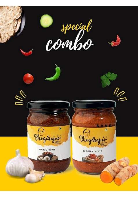 Bhogarajus Lehsun Ka Achar Truly Garlic Pickle Homemade Traditional Indian Taste Organic Turmeric | Haldi South Pack Of 2