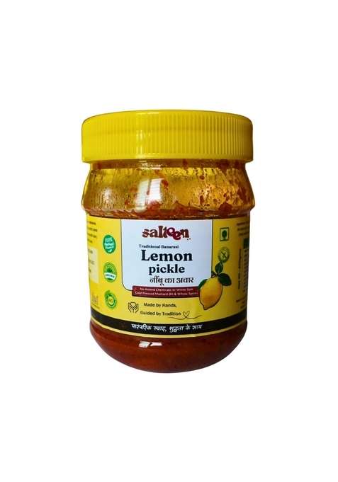 Salteen Traditional Banarasi Lemon Pickle Nimbu Ka Achaar � 400 G | Made With Cold Pressed Mustard Oil Whole Spices No Preservatives White Salt Homemade Indian Aachar Sun Dried Organic Methods