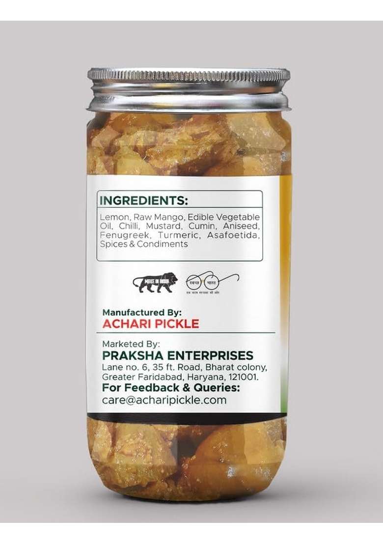 Achari Pickles Lemon With Mango Mix Pickle Marwadi 400 Gm Ghar Ka Achar - Indya