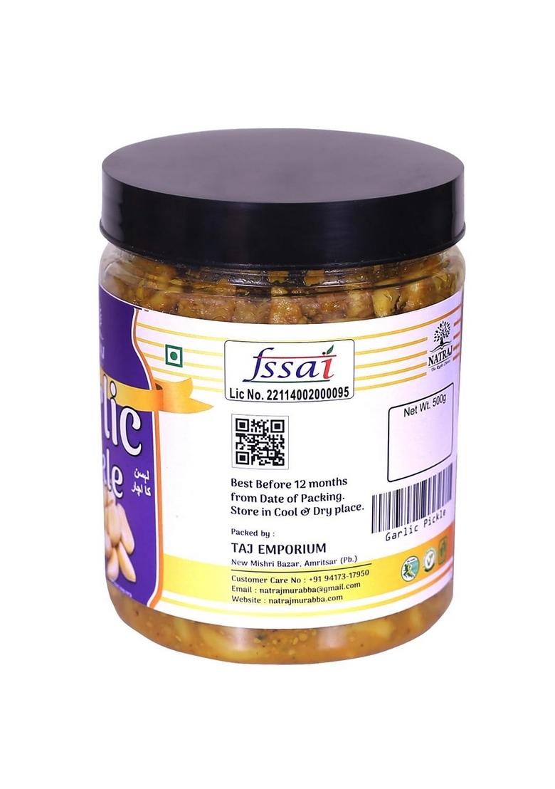 Natraj The Right Choice Garlic Pickle 500 Gm Lasun Lasoon Ka Achar Masaledar | Traditional Punjabi Indian Taste Homemade Lahsun Tangy And Spicy| With Mixed Spices Pieces