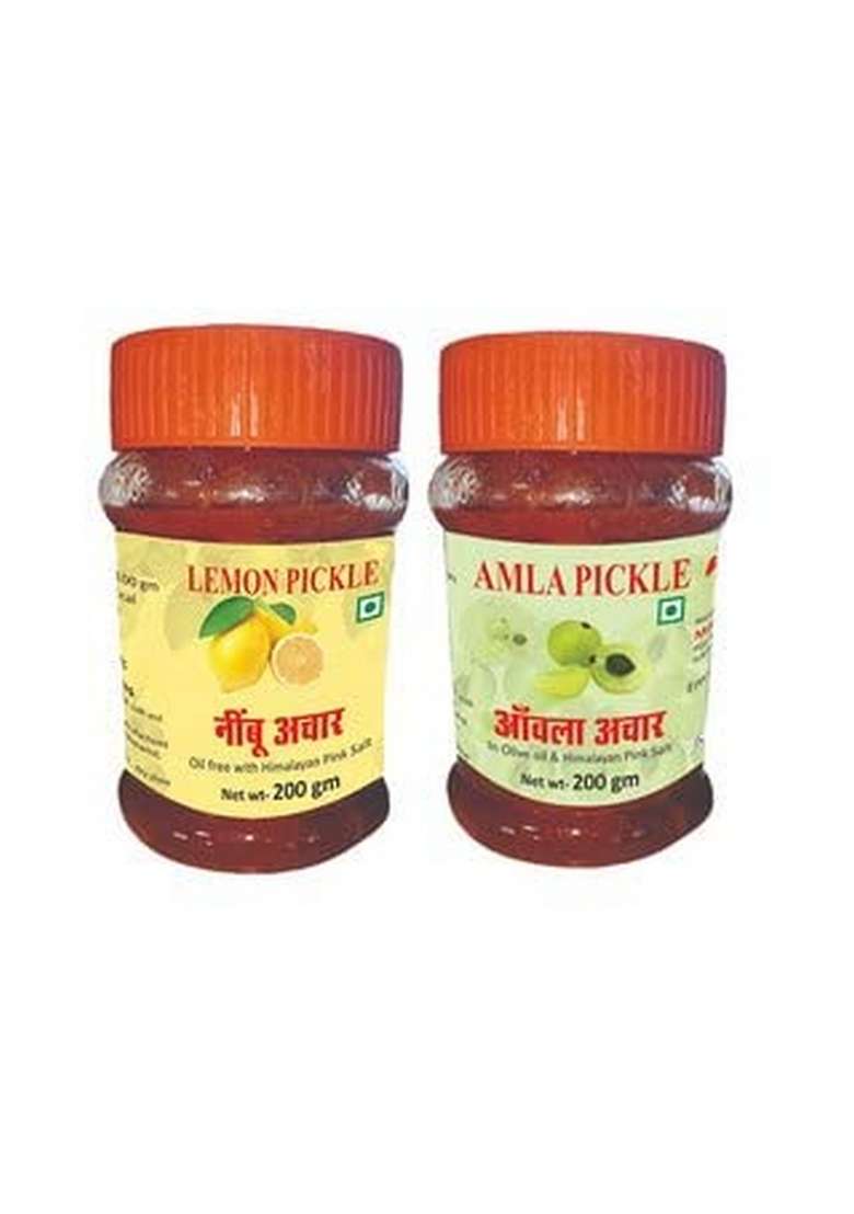 Mealsumm Combo Lemon And Amla Pickle In Olive Oil Low Sodium Pack Of 2 400 Gm - Indya