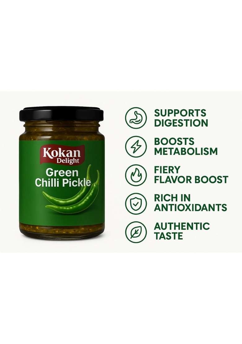 Kokan Delight Green Chilly Pickle 500 Gm - Indya