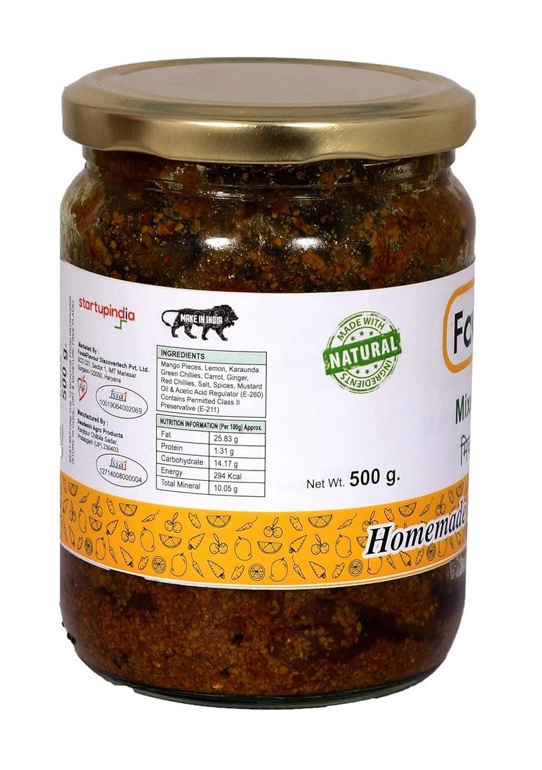 Favor8 Home Made Indian Traditional Spicy Mixed Pickle|Mix Achar| By Pure Mustard Oil With Banarasi Recipe| Tangy And Pickle In Glass Jar Pack Of 2 X 500G