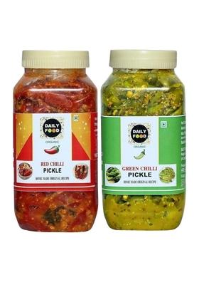 Daily Food Combo Of Stuffed Banarasi Red Chilli Pickle Achaar Taste Banaras And Rai Green Hari Mirch Ka Achar Very Less Oil Authentic Indian | Size 400 Grams Each