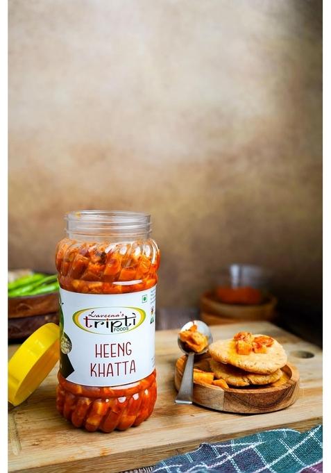 Laveena'S Tripti Foods Heeng Khatta Pickle | Authentic Indian Asafoetida Tangy Traditional Flavor 400G Jar Homemade Taste No Preservatives Ready To Eat Vegan Natural