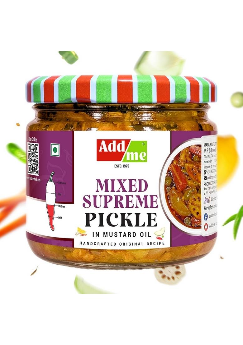 Add Me Mixed Supreme Mango Chilli Lemon Carrot Ker Ginger Karonda Lasoda Fruit Pickle 300Gm Glass Jar | Rajasthani Home Made Mix Achar