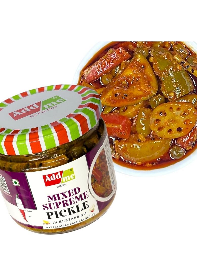 Add Me Mixed Supreme Mango Chilli Lemon Carrot Ker Ginger Karonda Lasoda Fruit Pickle 300Gm Glass Jar | Rajasthani Home Made Mix Achar