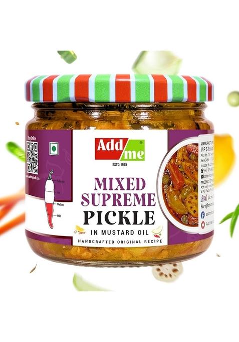 Add Me Mixed Supreme Mango Chilli Lemon Carrot Ker Ginger Karonda Lasoda Fruit Pickle 300Gm Glass Jar | Rajasthani Home Made Mix Achar