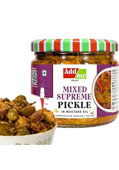 Add Me Mixed Supreme Mango Chilli Lemon Carrot Ker Ginger Karonda Lasoda Fruit Pickle 300Gm Glass Jar | Rajasthani Home Made Mix Achar
